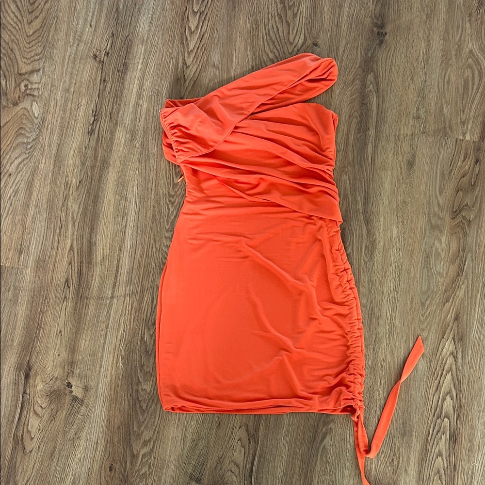 h:ours Vibrant Orange One-Shoulder Dress
